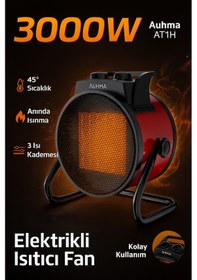 Resim Auhma At1h Elektrikli Isıtıcı Fan Kırmızı 3000w Hızlı Isınma, 3 Kademeli Ayar, Sessiz Ptc Isıtma T 