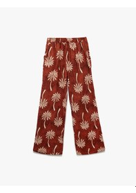 Resim Koton Pamuklu Bol Kalıp Desenli Geniş Paça Pantolon Kahverengi Desenli 5skg40186aw Kahverengi Desenli 