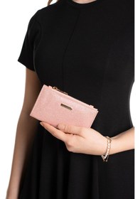 Resim Adelina Bags Kadın Simli Görünümlü Kağıt Bozuk Para Ve Kart Bölmeli Pudra Pembe Cüzdan 