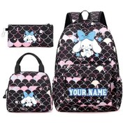 Resim Maxaccess Siyah Personalize Yazılı Custom Üç Parça Sırt Çantası Seti Sanrio Yapay Yeşim Cinnamoroll Tema Çantası Dört Renk Seçeneği Siyah 
