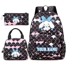 Resim Maxaccess Siyah Personalize Yazılı Custom Üç Parça Sırt Çantası Seti Sanrio Yapay Yeşim Cinnamoroll Tema Çantası Dört Renk Seçeneği Siyah 