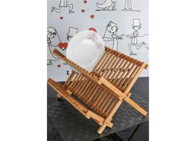Resim Bulaşıklık, Bambu 2 Katlı Tabaklık Bardaklık Tezgah Üstü Bulaşıklık 