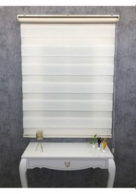 Resim Kidmex Krem Geniş Plise Zebra Stor Güneşlik Perde 