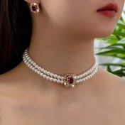 Resim 1 Set Avrupa Tarzı Moda Çift Katmanlı Sahte Geometrik Kadın Bileklik ve Kolye Takımı 