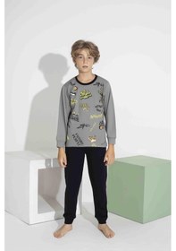 Resim Aykıds Erkek Çocuk Baskılı Uzun Kollu Pijama Takımı Mevsimlik 74131-y Gri 