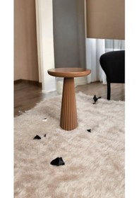 Resim Wood Wooden Ahşap Kahverengi Renk Tekli Mantar Yan Sehpa Fiskos Çiçeklik Decorative Kahverengi 