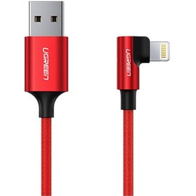 Resim Ugreen 90 Derece Açılı Lightning Apple iPhone Uyumlu Şarj ve Data Kablosu Kırmızı 1 Metre 