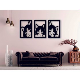 Resim Hendek Lazer Ahşap Lazer Kesim Duvar Süsü 3lü Kedi 25*35 cm 
