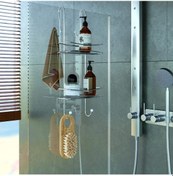 Resim Duşakabin Banyo Rafı Şampuanlık 2 Katlı Askılı Gümüş 