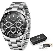 Resim Hanyang Gümüş Siyah 2021 Lıge Yeni Spor Erkek Izle Iş Paslanmaz Çelik Saatler Erkekler Için Su Geçirmez Erkek Kuvars Saatı Reloj Hombre + Kutu (Yurt Dışından) 