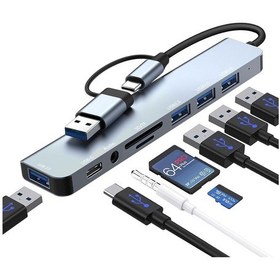 Resim Type C Usb Hub, 8'i 1 Arada Usb 3.0 ,2.0, Type C Veri, 3.5 Ses, Sd/tf Kart Okuyucu 