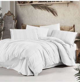 Resim Clasy Butik Tek Kişilik Armürlü Nevresim Takımı Arakis Beyaz Beyaz 