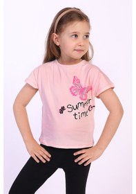 Resim Toontoy Kids Toontoy Kız Çocuk Summer Time Baskılı Tişört Pudra 