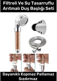 Resim Paslanmaz Filtreli Su Tasarruflu Arıtmalı Duş Başlığı Doğal Taş Boncuklu Başlık Hortum Mafsal Seti Çok Renkli 
