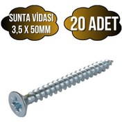 Resim Sunta Vidası 3,5x50mm Çinko Ahşap Mdf Montaj Vidası 3,5x50mm 20 Adet 50 MM 