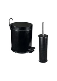 Resim 2'li Tuvalet Çöp Kovası Ve Tuvalet Fırça Set Mat Siyah Siyah 