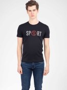 Resim Voltaj Sport Baskılı Bisiklet Yaka Lacivert Erkek Tişört 