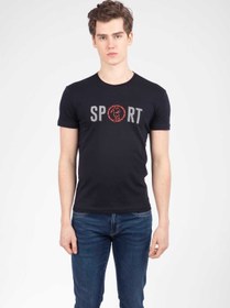 Resim Voltaj Sport Baskılı Bisiklet Yaka Lacivert Erkek Tişört 