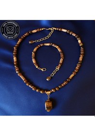 Resim Kaplan Gözü Jasper İstikrar , Huzur Ve Özgüven Kolye Bileklik Set Çok Renkli 