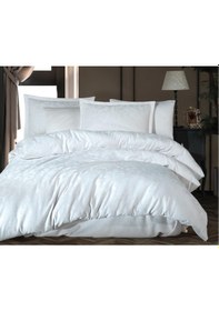 Resim Clasy Jakarlı Pamuk Saten Çift Kişilik Nevresim Takımı Payava Beyaz 