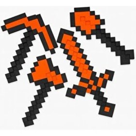 Resim Modeltek Minecraft Kılıç-Kazma- Balta Üçlü Elmas Set 22 Cm / Minecraft Üçlü Elmas Set Figür Turuncu 