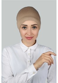 Resim Altobeh Hazır Pratik Geçmeli Lastikli Tesettür Bone - Koyu Bej 