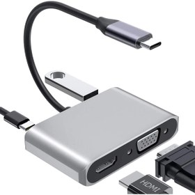Resim Coverzone Type-c Hdmi Vga Usb 3.0 Type 4in1 Video Dönüştürücü Veri Aktarım Usb Adaptör Notebook Macbook Uyumlu 