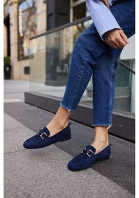 Resim Piccoli Kadın Siyah Gercek Suet Tokali Loafer Lacivert Suet 