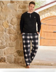 Resim Pijamoni Erkek Düğme Yaka Kışlık Polar Pijama Takımı 6100/12 - 1 Adet Siyah 