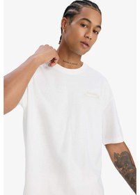 Resim Defacto Defactofit Oversize Geniş Kalıp Bisiklet Yaka Baskılı Sporcu Kısa Kollu Tişört E2582ax25smer105 Ekru 