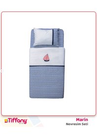 Resim Tiffany Tek Kişilik 3'lü Nevresim Takımı Marin Beyaz - Lacivert 