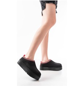 Resim Siyah Süet Içi Kürklü Kışlık Kapalı Burun Kadın Günlük Terlik Çok Renkli 