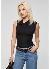 Resim Grimelange Orılenna Kadın Önü Düğüm Detaylı Vücudu Saran Sıfır Kollu Slim Fit Siyah Bluz Siyah 