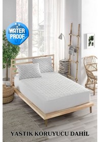 Resim Alez Takımı Sıvı Geçirmez 3 Parça %100 Pamuk Kapitoneli Beyaz Tek Kişilik 