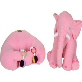 Resim Çıngıraklı Pembe Bebek Destek Oturma Minderi Ve Pembe Uyku Fili 