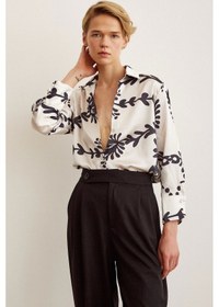 Resim Never More Desenli Saten Gömlek Siyah 