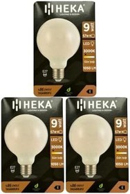 Resim Heka LED Ampul, 9W (67W), 3000K Sarı Işık, E27 Duy, G95 Glop, 3 Adet 