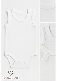 Resim Babyden's 5 Li Set Bebek Kolsuz Zıbın %100 Pamuk Beyaz Çıtçıtlı Atlet Body 0-24 Ay Unisex İç Giyim Beyaz 