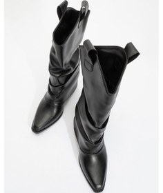 Resim Luvi Shoes Okus Siyah Cilt Kadın Tokalı Kalın Topuklu Kısa Çizme Siyah Mat 