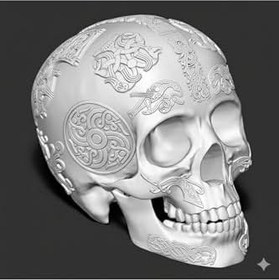 Resim hivhestın Odin'in Kaskı: Viking Rünleri İşlemeli 3D Baskı Kuru Kafa Heykel Beyaz 