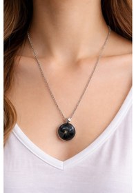 Resim Kozmik Karahindiba Cam Kolye Siyah Yuvarlak Tasarım 60 Cm Zincir Unisex Çok renkli 