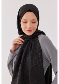 Resim Mirsoy Scarf Daka Desen Parlak Jakar Şal - Siyah Siyah 
