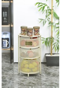 Resim Tezgah Üstü 3 Katlı Metal Açılır Kapanır Paslanmaz Sebzelik Krem 