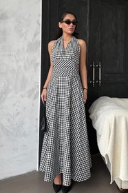 Resim Madmext Mavi Ekoseli Midi Boy Kadın Elbise Mg2350 
