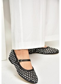 Resim Fox Shoes U725513204 Siyah Kumaş Taş Detaylı Kadın Babet Siyah-kumaş Siyah 