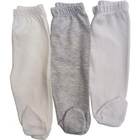 Resim bebedino Bebek Patikli Alt Hava Alır Kumaş Düz Renk (3 Lü Paket Beyaz-krem-gri ) 