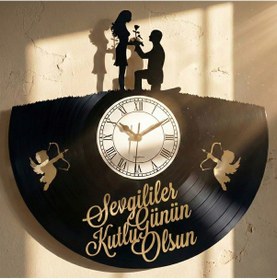 Resim "sevgililer Günün Kutlu Olsun" Yazılı Romantik Kalp Plak Duvar Saati Siyah 