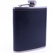 Resim Genel Markalar Siyah Deri Kaplama Paslanmaz Çelik Cep Matarası - Hip Flask 7 Oz 