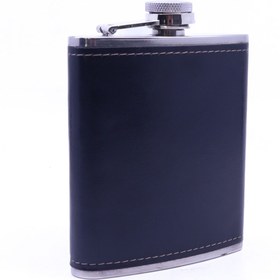 Resim Genel Markalar Siyah Deri Kaplama Paslanmaz Çelik Cep Matarası - Hip Flask 7 Oz 