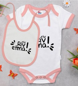Resim Bk Kids Riv Riv Etma Tasarımlı Pembe Bebek Body Zıbın Ve Mama Önl Çok Renkli 